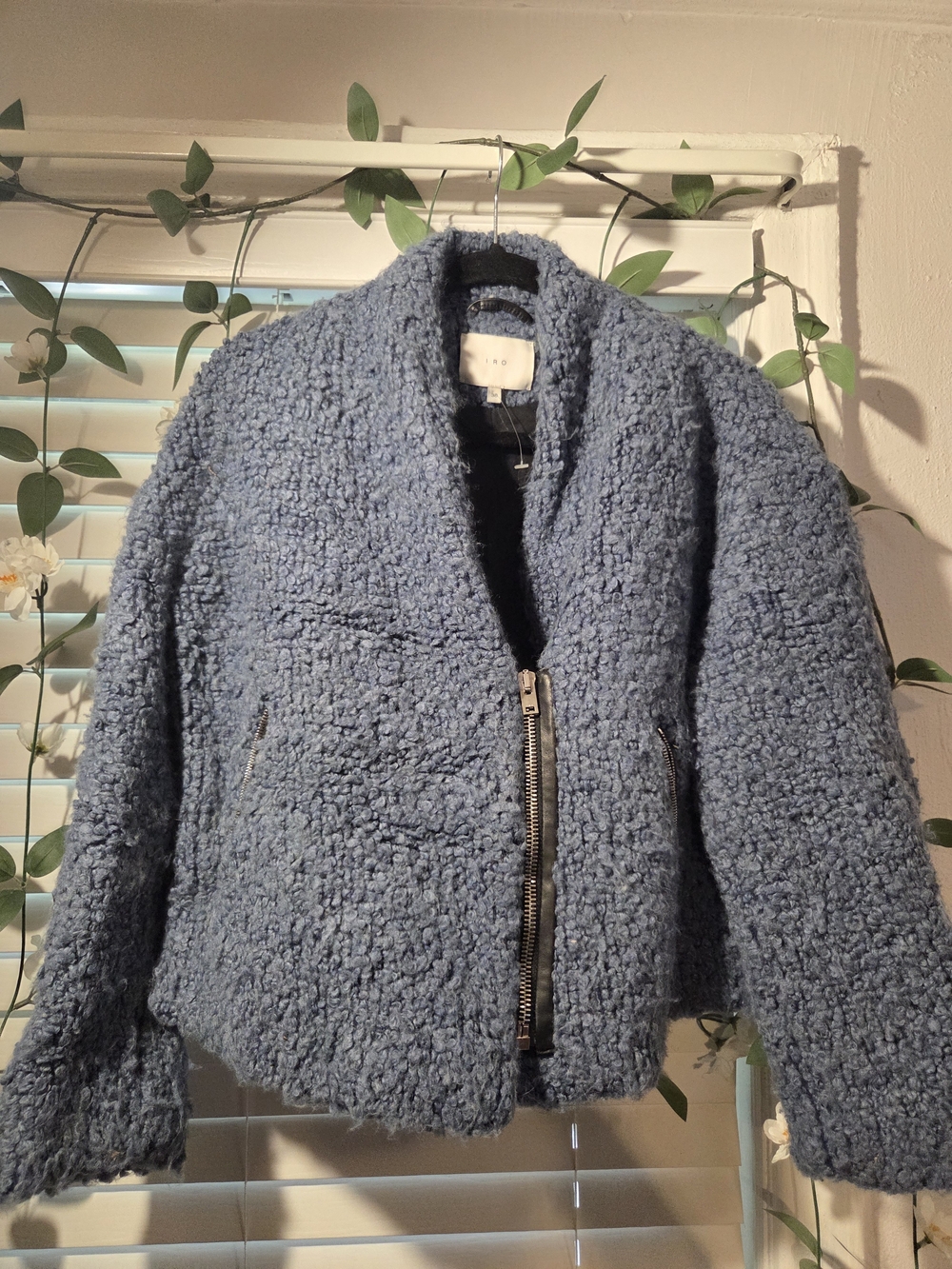 IRO Daney Blue Bouclé Zip-Front Teddy Jacket